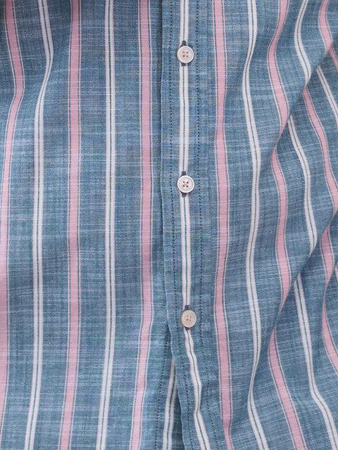 Colorplus Men Blue Stripe Regular Fit Cotton Casual Shirts