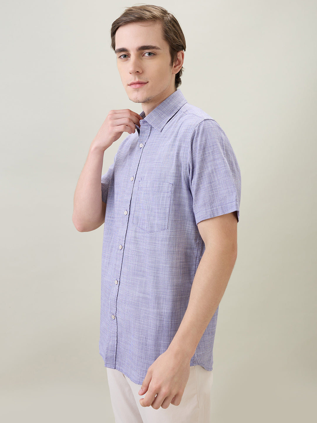 Colorplus Men Purple Dobby Regular Fit Cotton Half Sleeve Casual Shirt