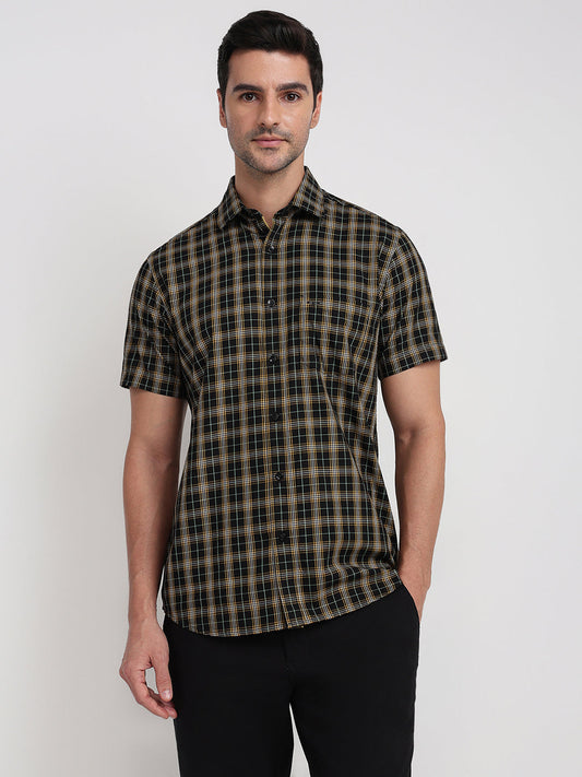 Colorplus Men Black Checks Regular Fit Cotton Half Sleeve Casual Shirt