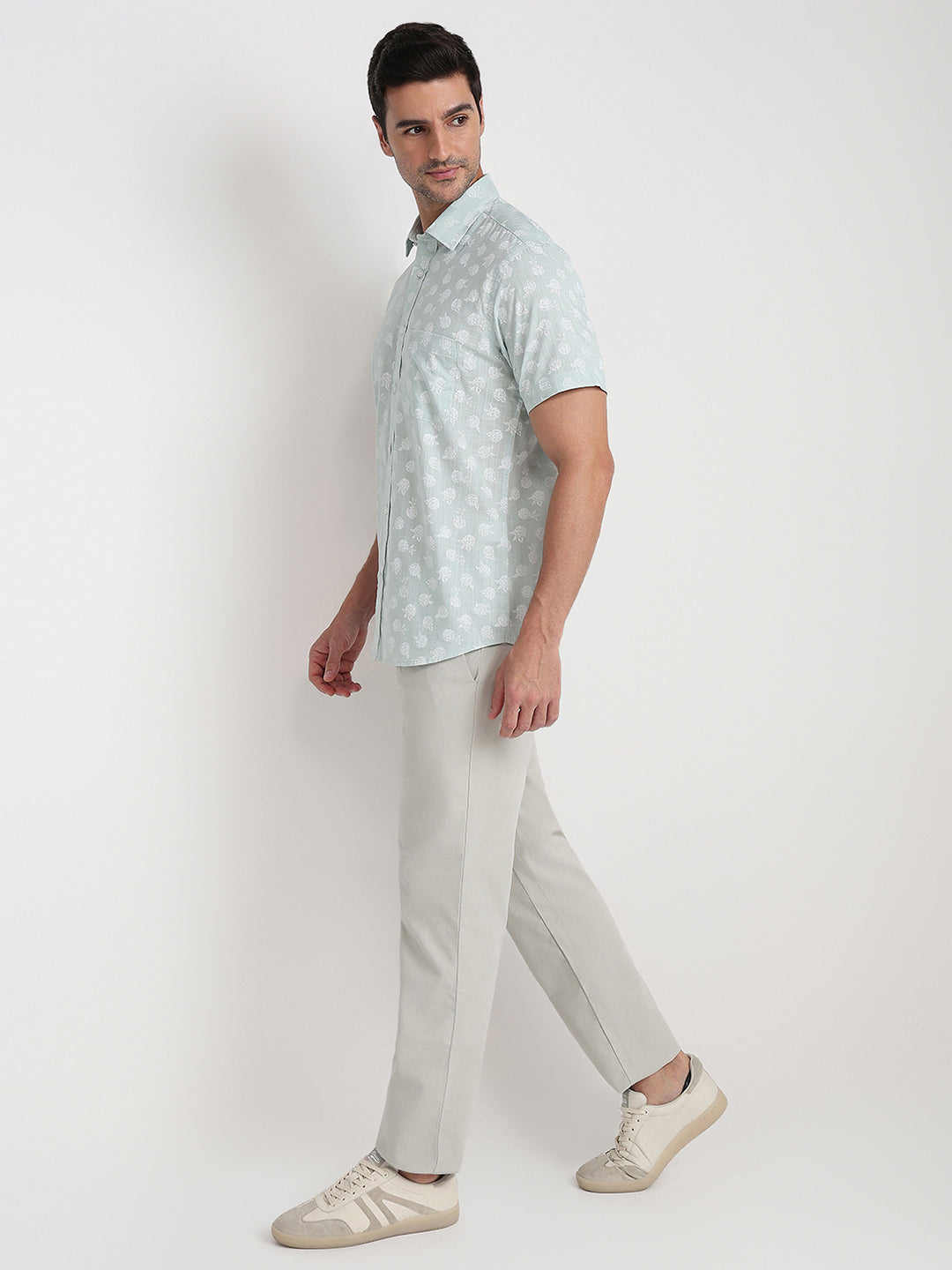 Colorplus Men Green Printed Regular Fit Cotton Half Sleeve Casual Shirt