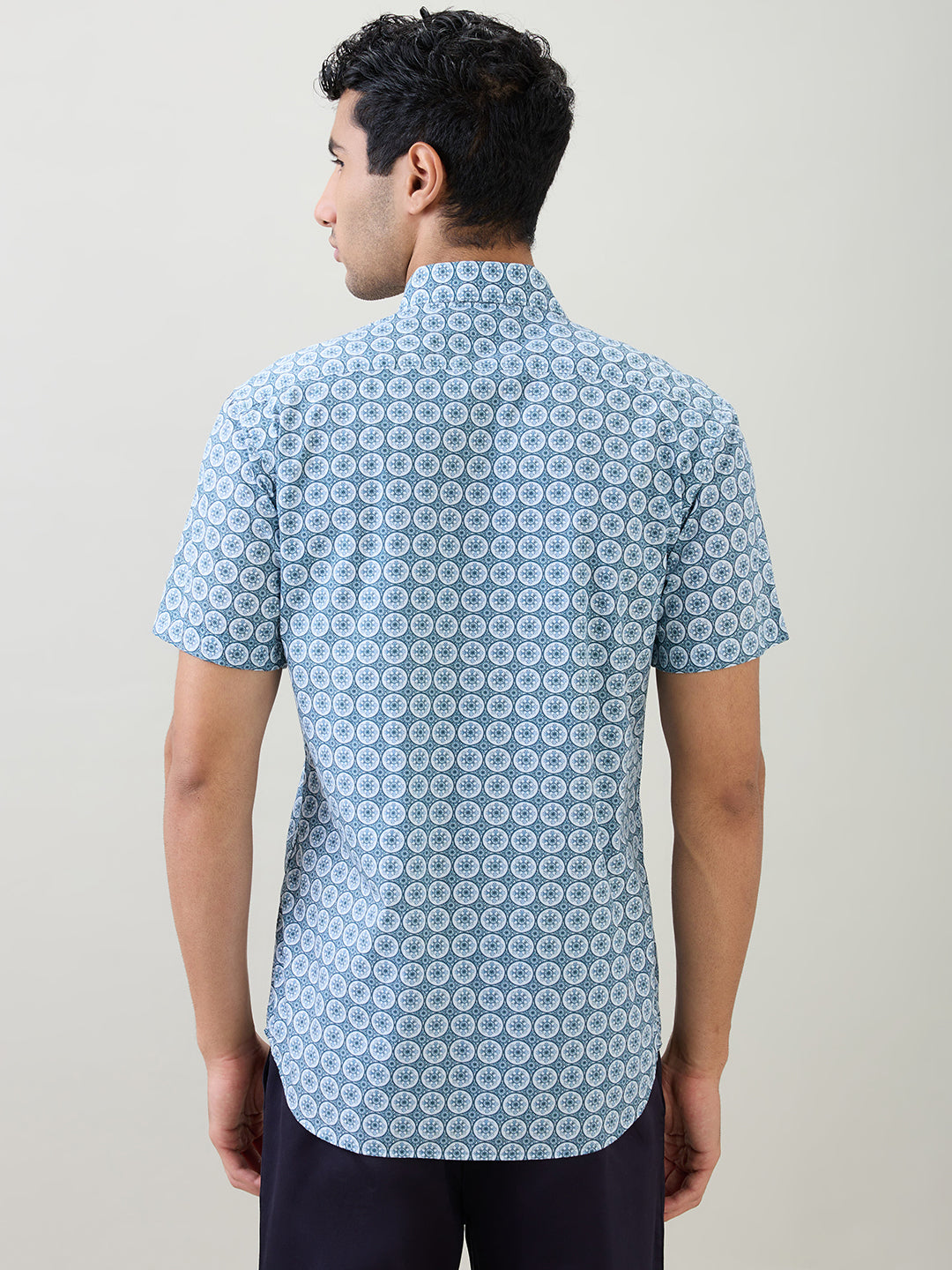 Colorplus Men Blue Printed Regular Fit Cotton Half Sleeve Casual Shirt
