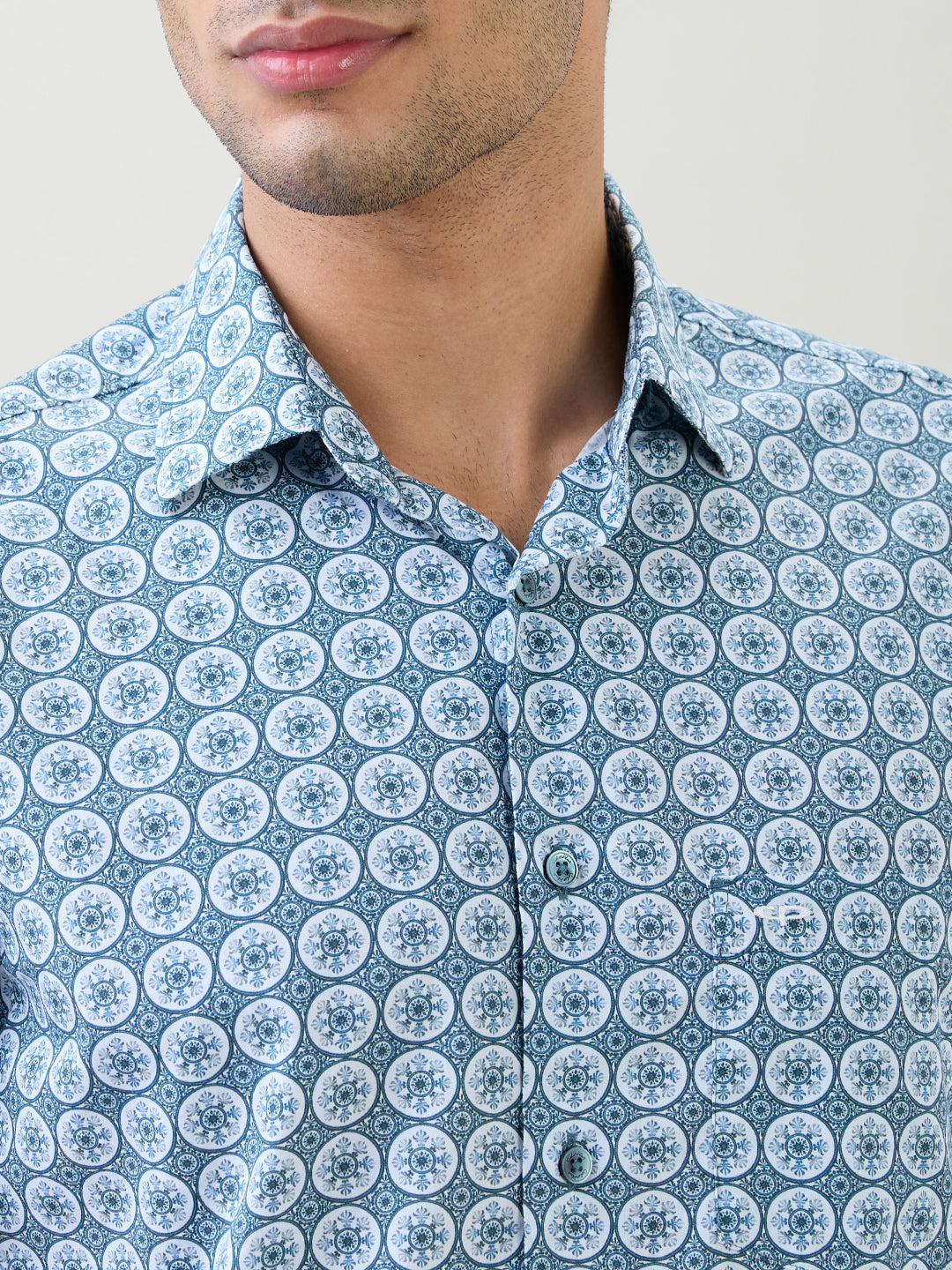 Colorplus Men Blue Printed Regular Fit Cotton Half Sleeve Casual Shirt