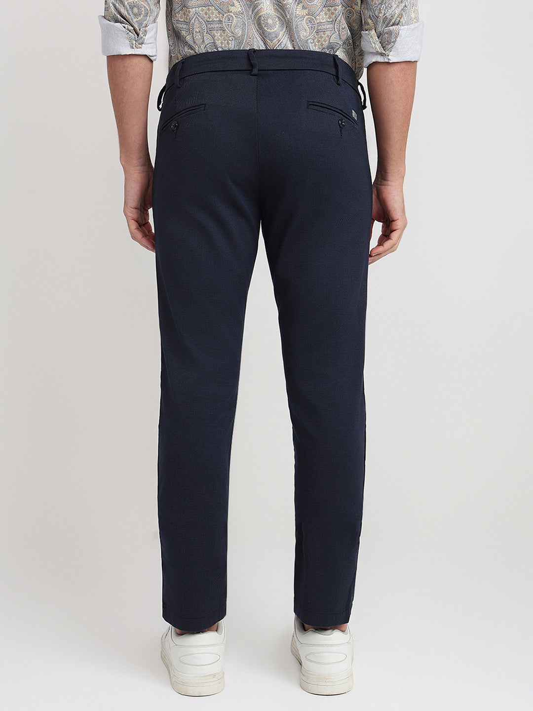 Colorplus Men Blue Dobby Tapered Fit Cotton Blend Trouser