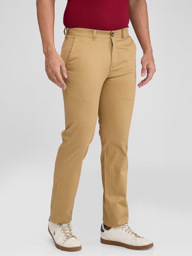 Colorplus Khaki Solid Slim Fit Cotton Trouser