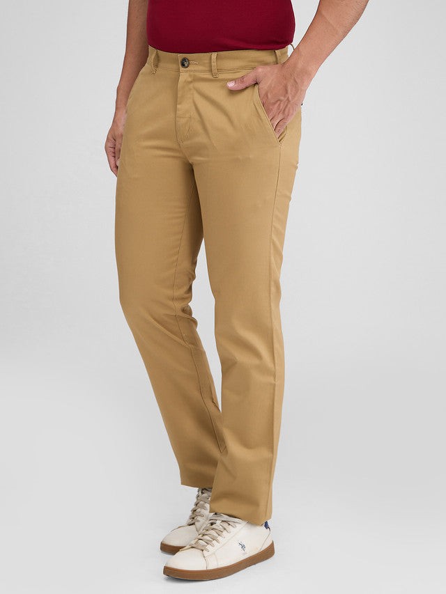 Colorplus Khaki Solid Slim Fit Cotton Trouser