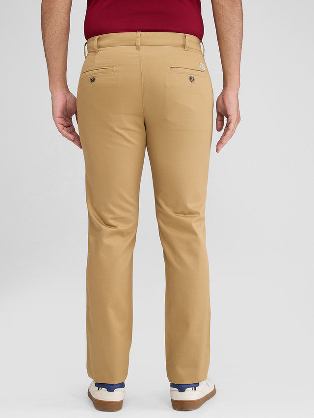 Colorplus Khaki Solid Slim Fit Cotton Trouser