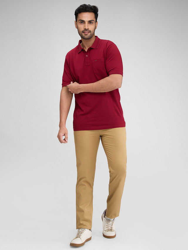 Colorplus Khaki Solid Slim Fit Cotton Trouser