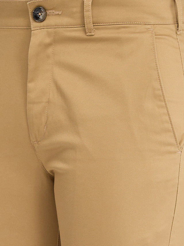 Colorplus Khaki Solid Slim Fit Cotton Trouser
