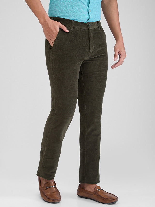 Colorplus Green Solid Piece Dyed Slim Fit Cotton Blend Trouser