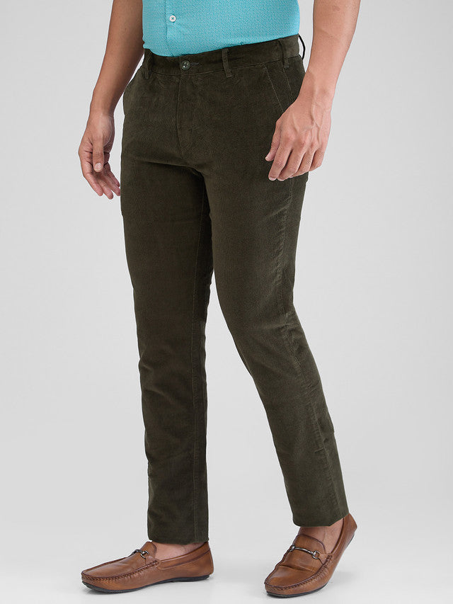 Colorplus Green Solid Piece Dyed Slim Fit Cotton Blend Trouser