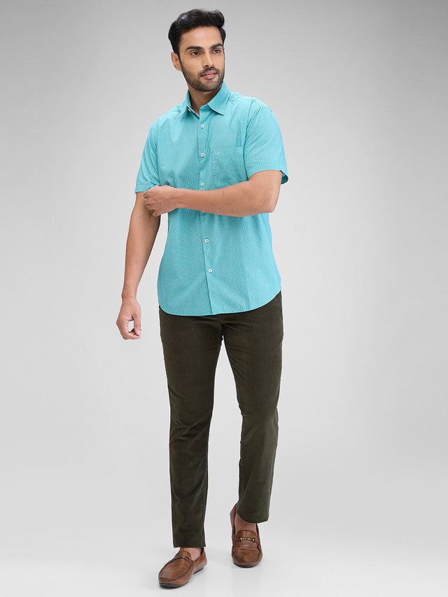 Colorplus Green Solid Piece Dyed Slim Fit Cotton Blend Trouser