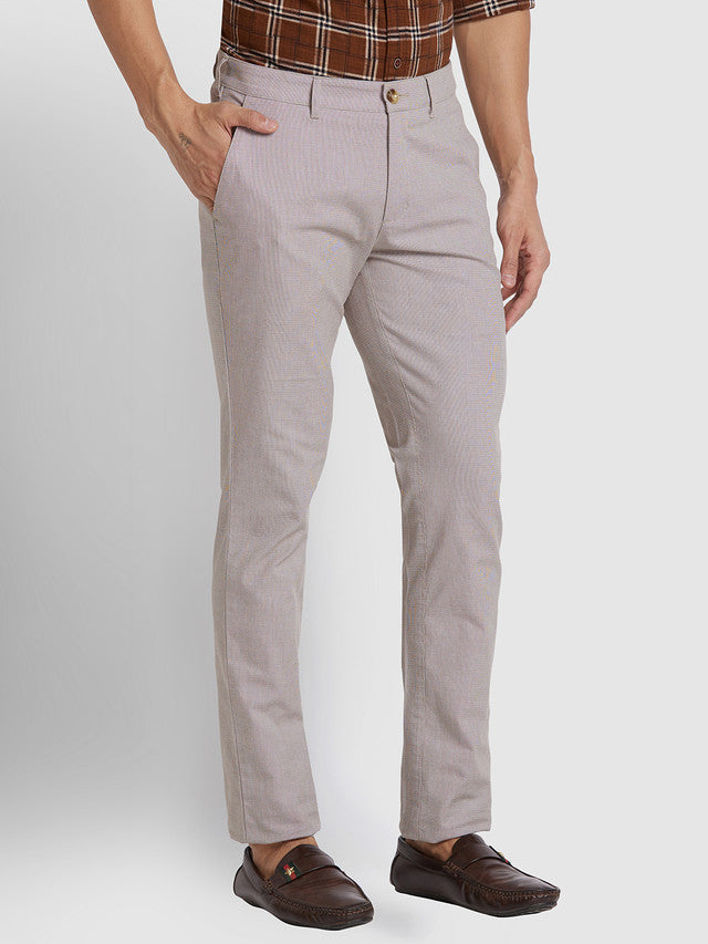 Colorplus Men Beige Self Design Slim Fit Trouser
