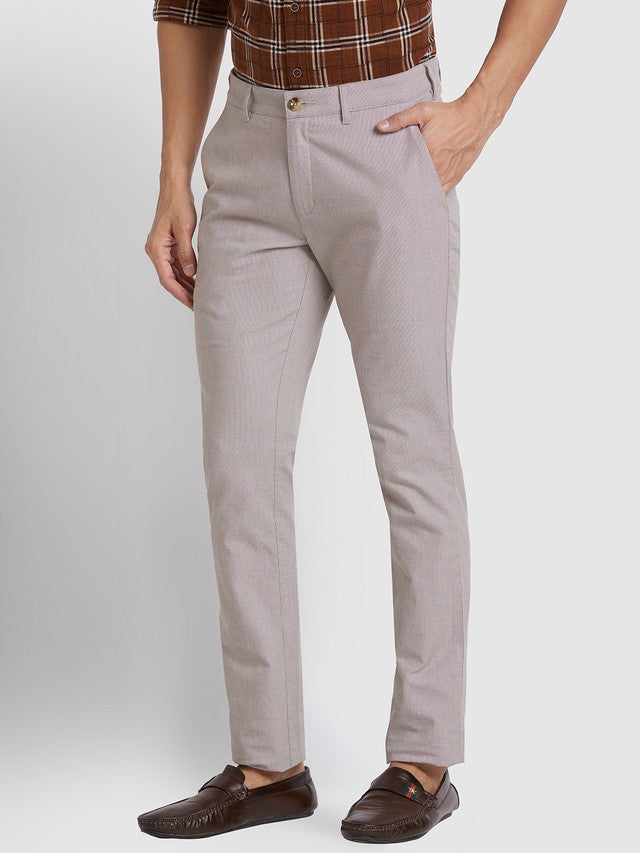 Colorplus Men Beige Self Design Slim Fit Trouser