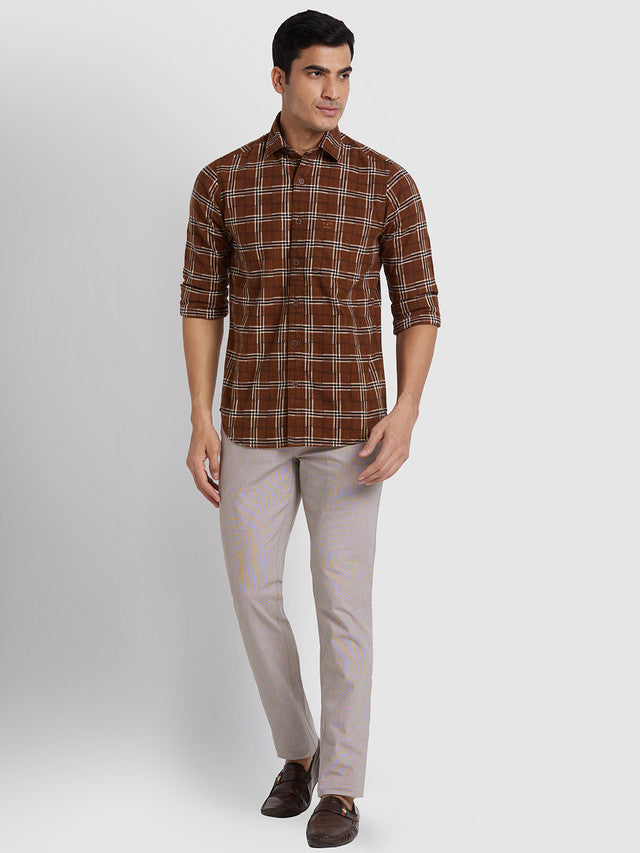 Colorplus Men Beige Self Design Slim Fit Trouser