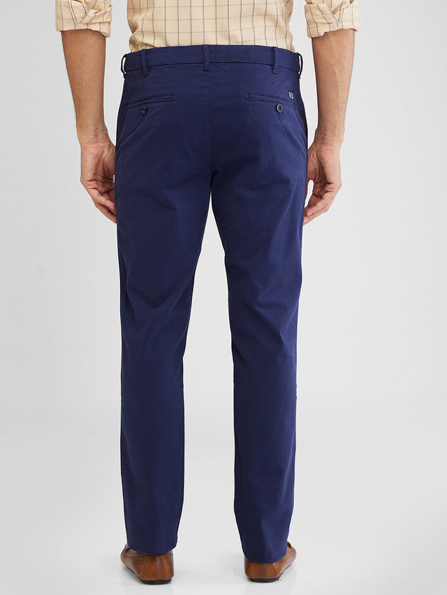 Colorplus Blue Solid Slim Fit Cotton Blend Trouser
