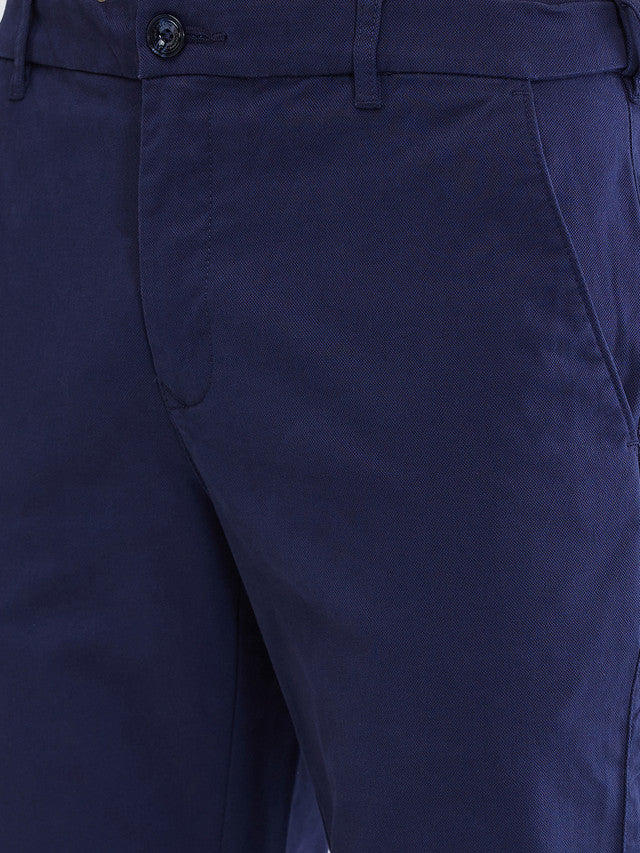 Colorplus Blue Solid Slim Fit Cotton Blend Trouser