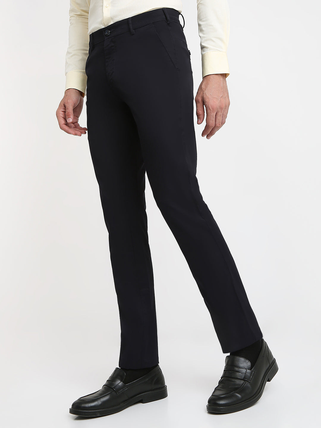 Colorplus Men Blue Twill Slim Fit Cotton Trouser