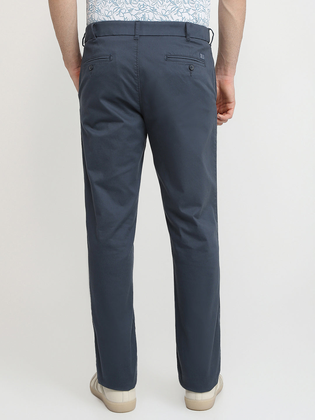 Colorplus Men Blue Dobby Slim Fit Cotton Blend Trouser