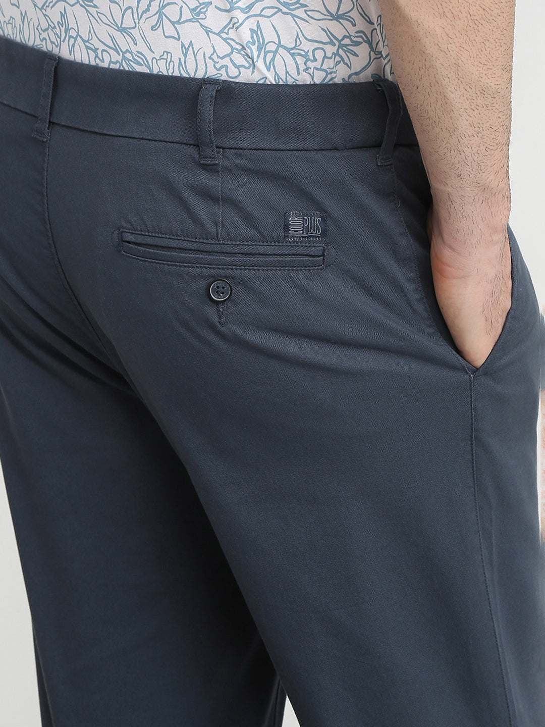 Colorplus Men Blue Dobby Slim Fit Cotton Blend Trouser
