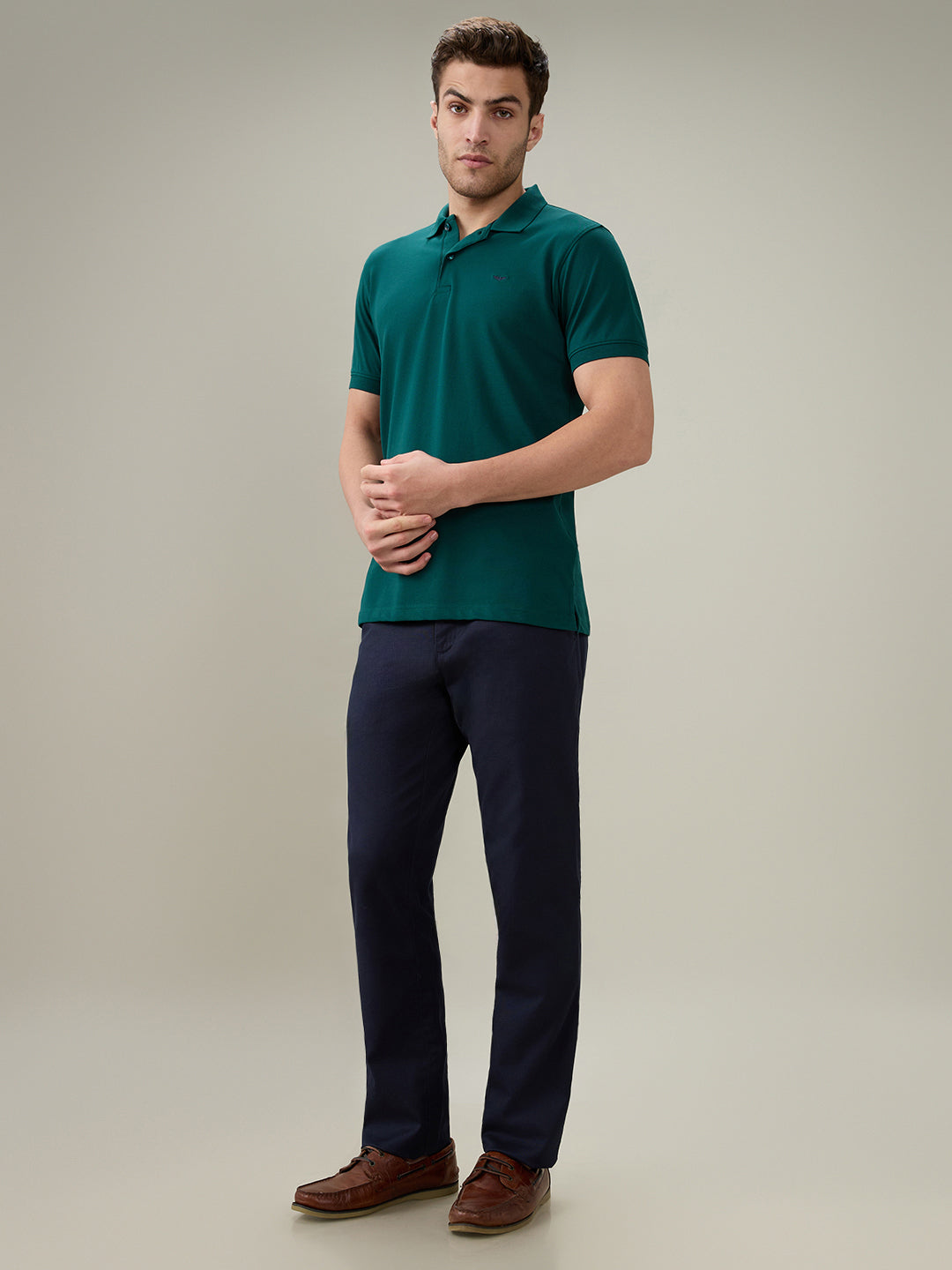 Colorplus Men Blue Dobby Slim Fit Cotton Trouser