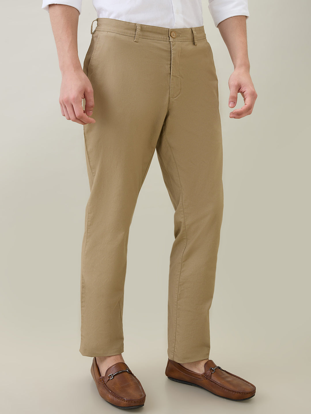Colorplus Men Khaki Twill Slim Fit Cotton Blend Trouser