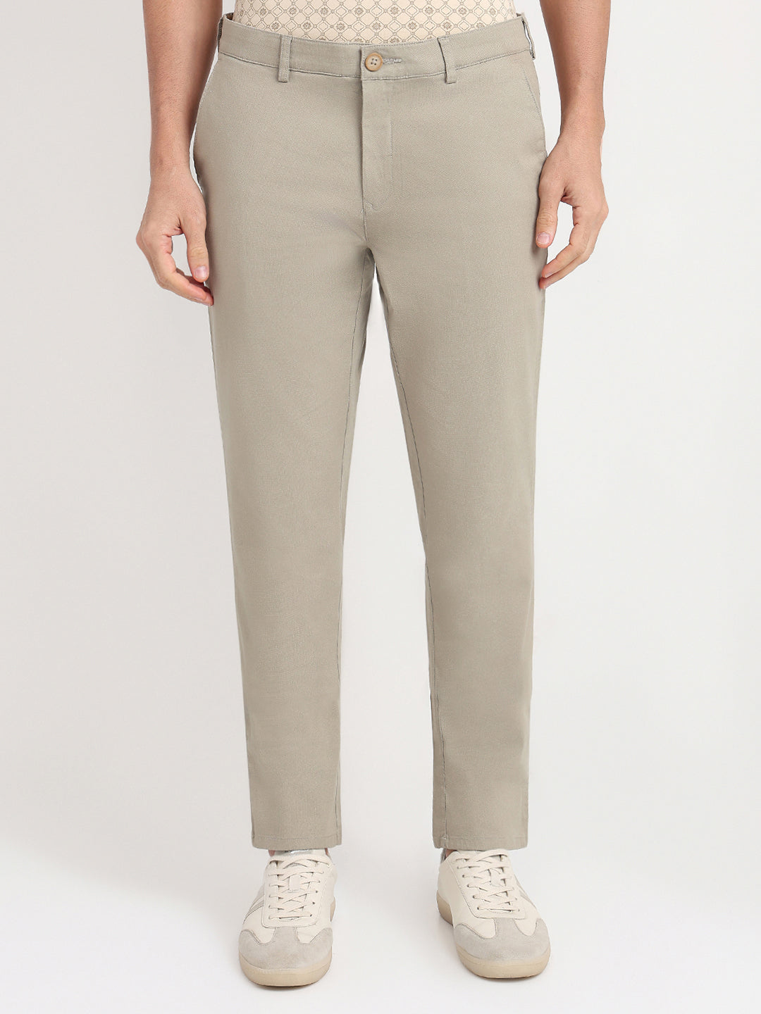 Colorplus Men Khaki Dobby Slim Fit Cotton Blend Trouser