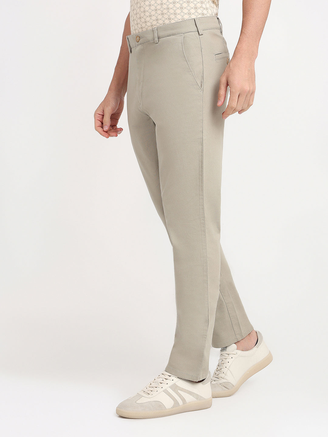 Colorplus Men Khaki Dobby Slim Fit Cotton Blend Trouser