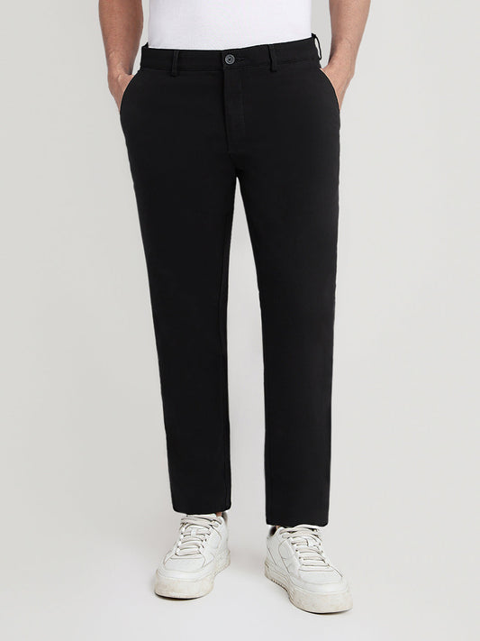 Colorplus Men Black Dobby Slim Fit Cotton Blend Trouser