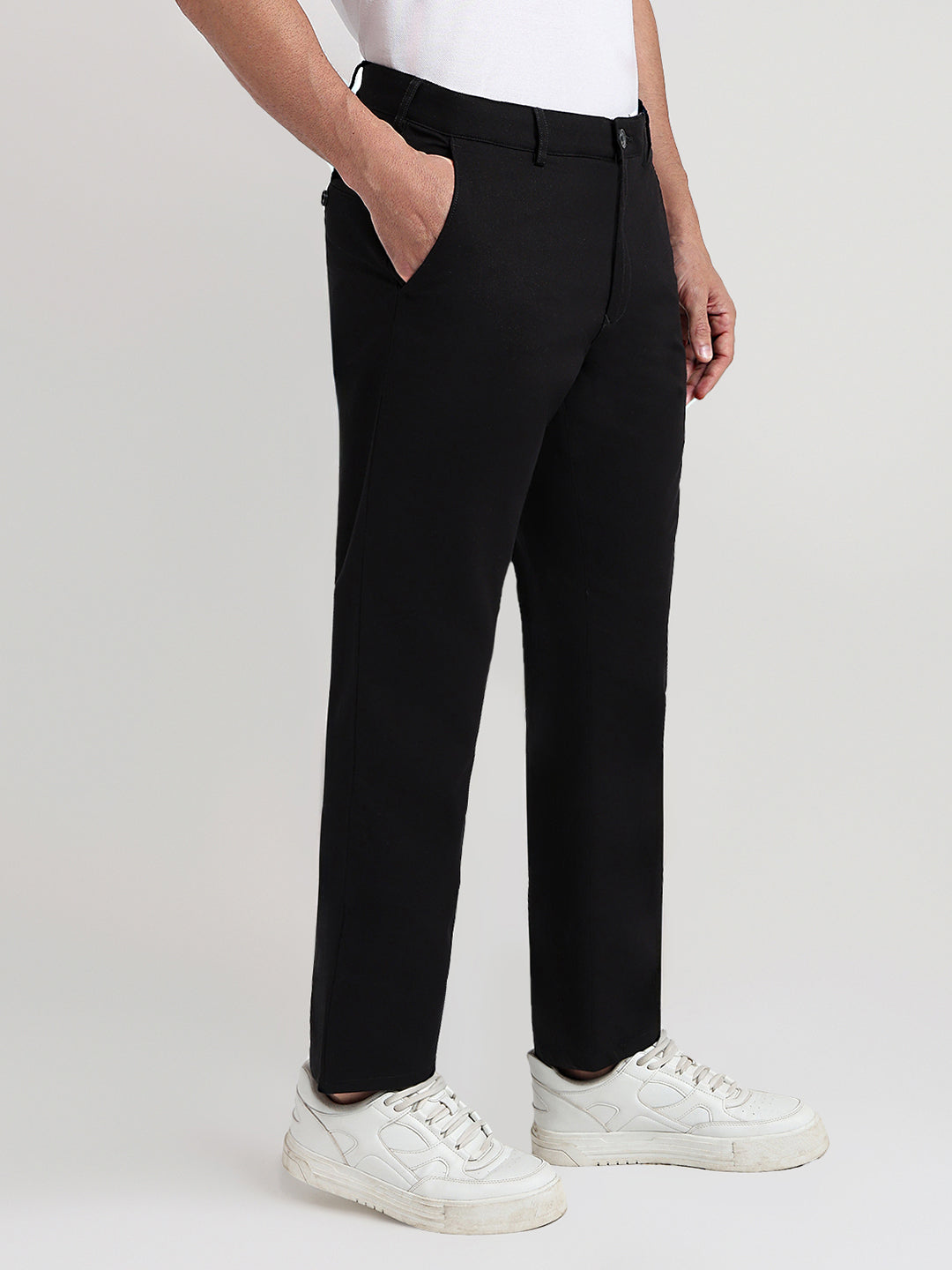 Colorplus Men Black Dobby Slim Fit Cotton Blend Trouser