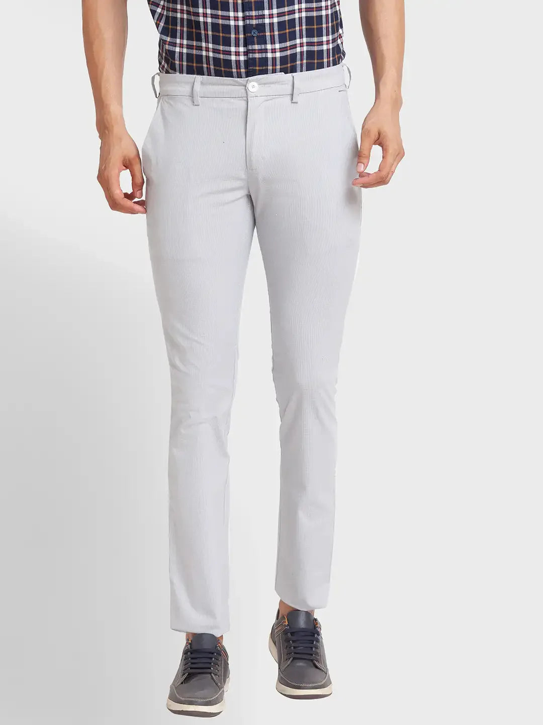 Men Grey Nuvo Fit Checks Cotton Blend Trouser