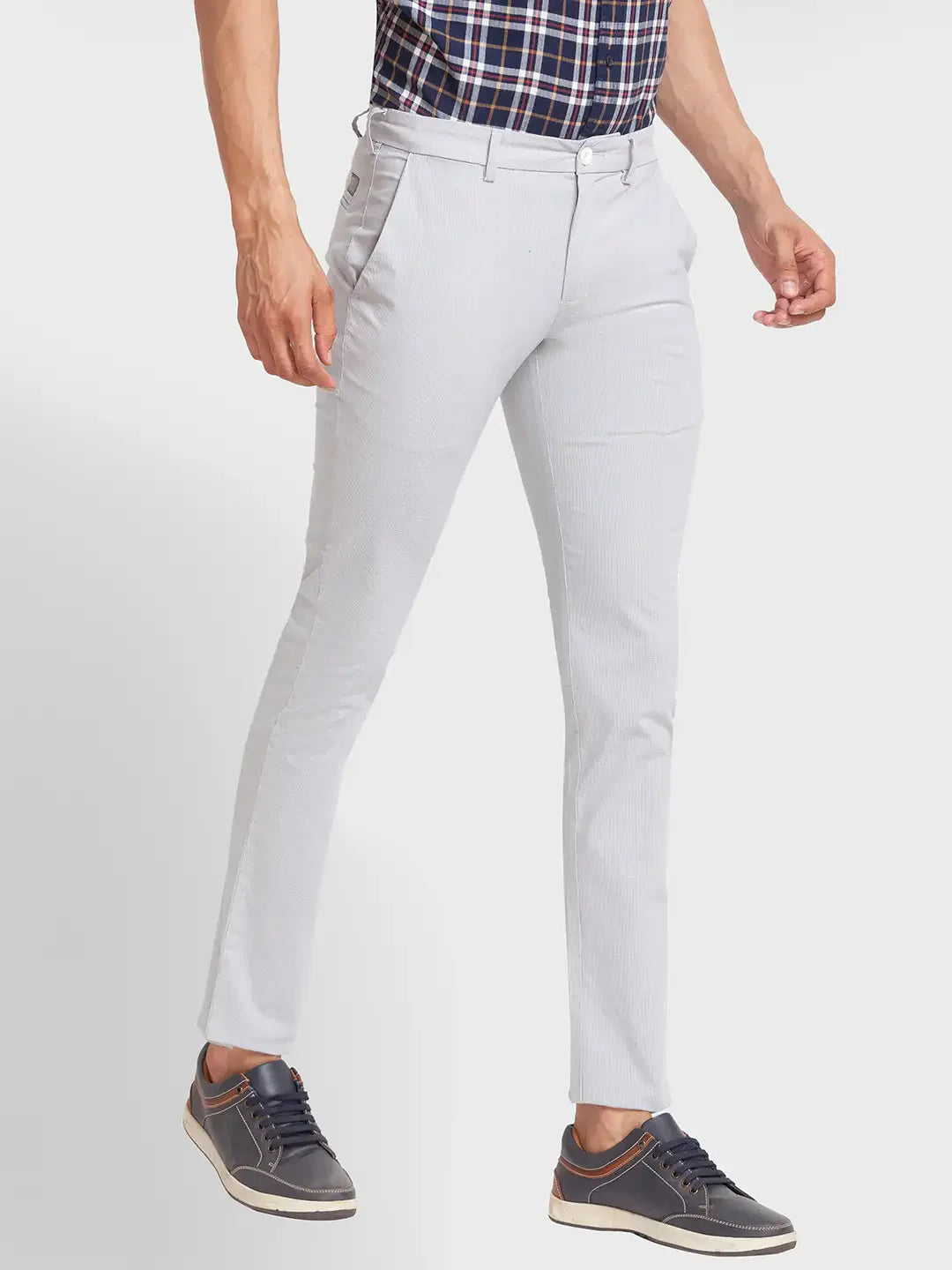 Men Grey Nuvo Fit Checks Cotton Blend Trouser