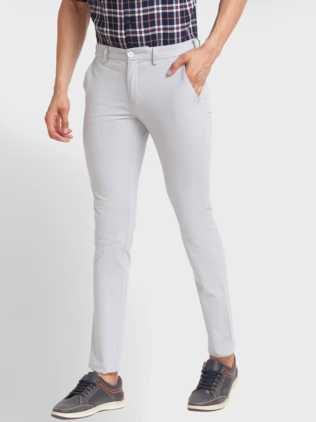 Men Grey Nuvo Fit Checks Cotton Blend Trouser