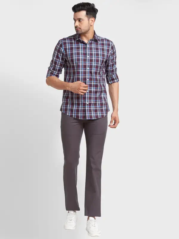 Men Grey Tailored Fit Solid Piece Dyed Cotton Blend Trouser