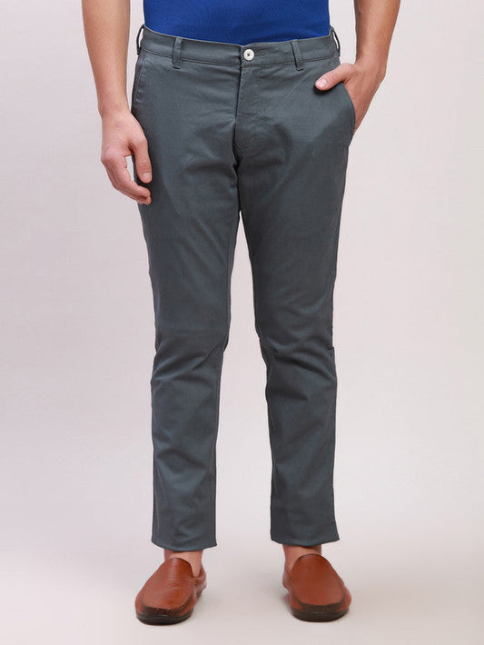 Colorplus Grey Solid Piece Dyed Nuvo Fit Cotton Blend Trouser