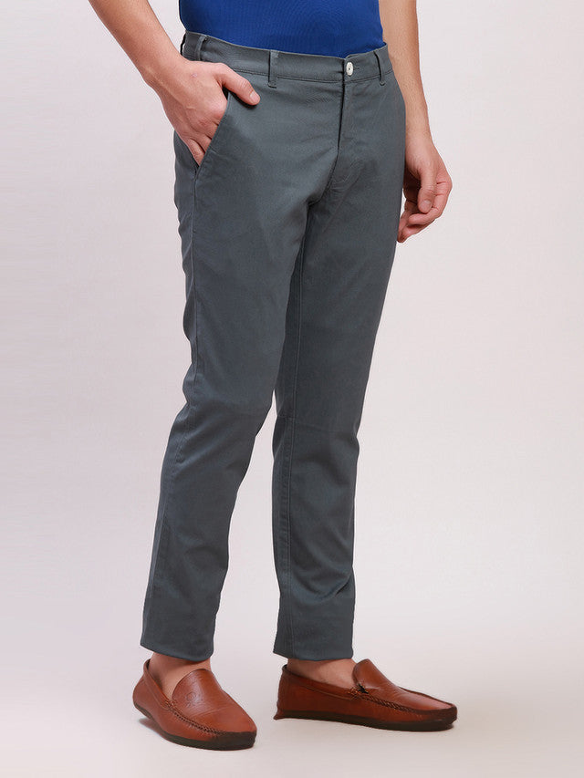 Colorplus Grey Solid Piece Dyed Nuvo Fit Cotton Blend Trouser