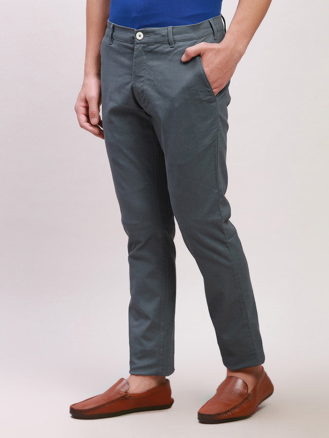 Colorplus Grey Solid Piece Dyed Nuvo Fit Cotton Blend Trouser