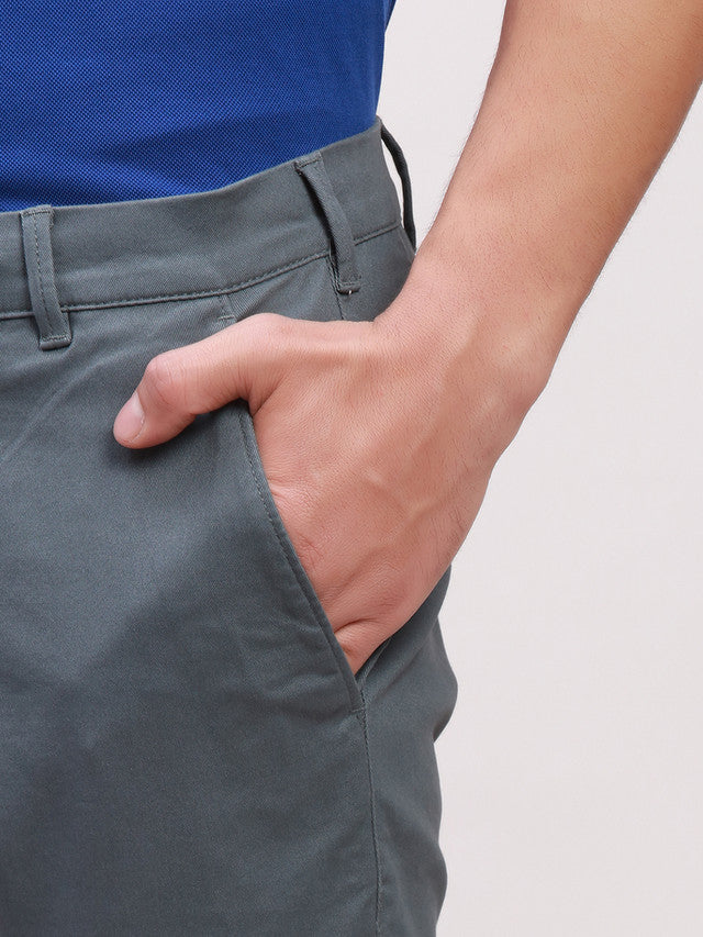 Colorplus Grey Solid Piece Dyed Nuvo Fit Cotton Blend Trouser