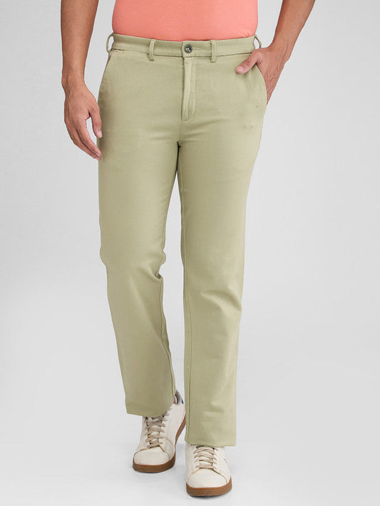 Colorplus Men Green Solid Piece Dyed Tailored Fit Cotton Blend Trouser
