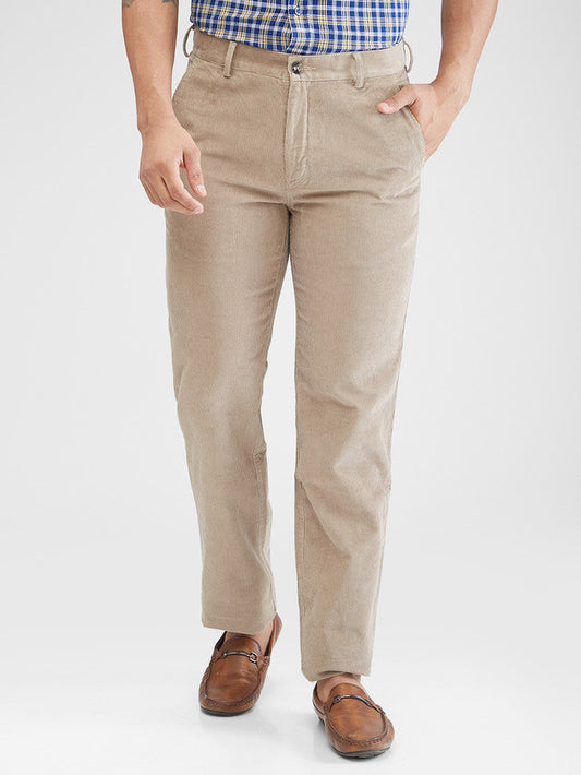 Colorplus Beige Solid Piece Dyed Regular Fit Cotton Trouser