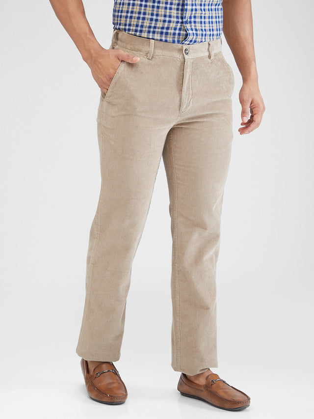 Colorplus Beige Solid Piece Dyed Regular Fit Cotton Trouser