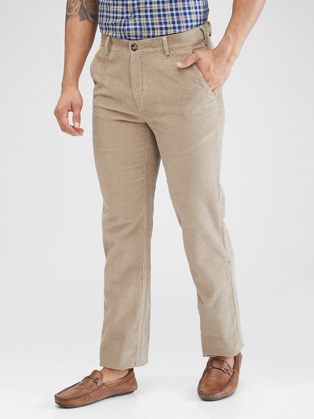 Colorplus Beige Solid Piece Dyed Regular Fit Cotton Trouser