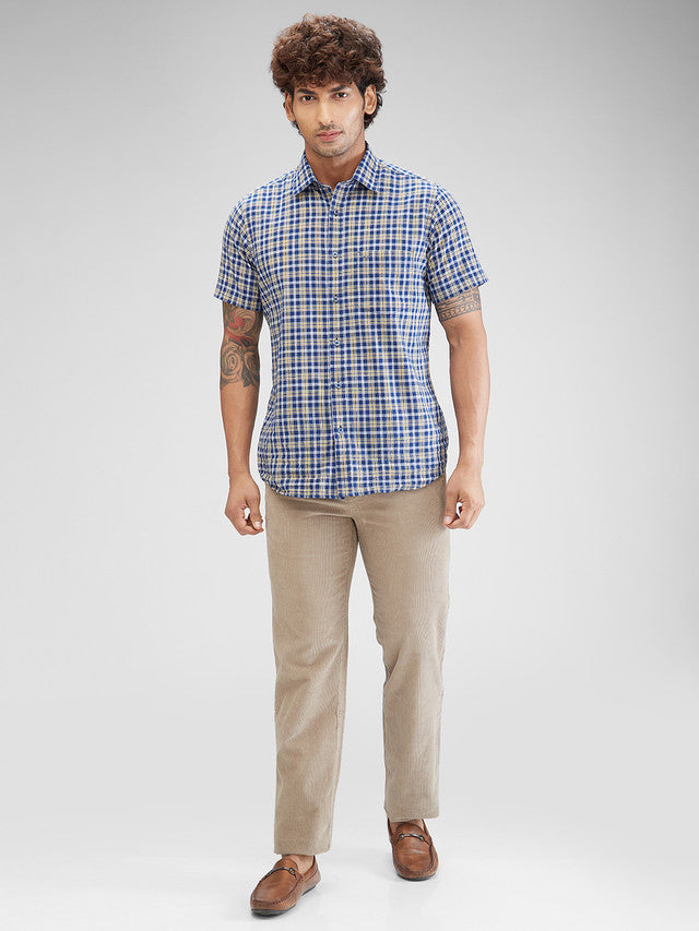 Colorplus Beige Solid Piece Dyed Regular Fit Cotton Trouser