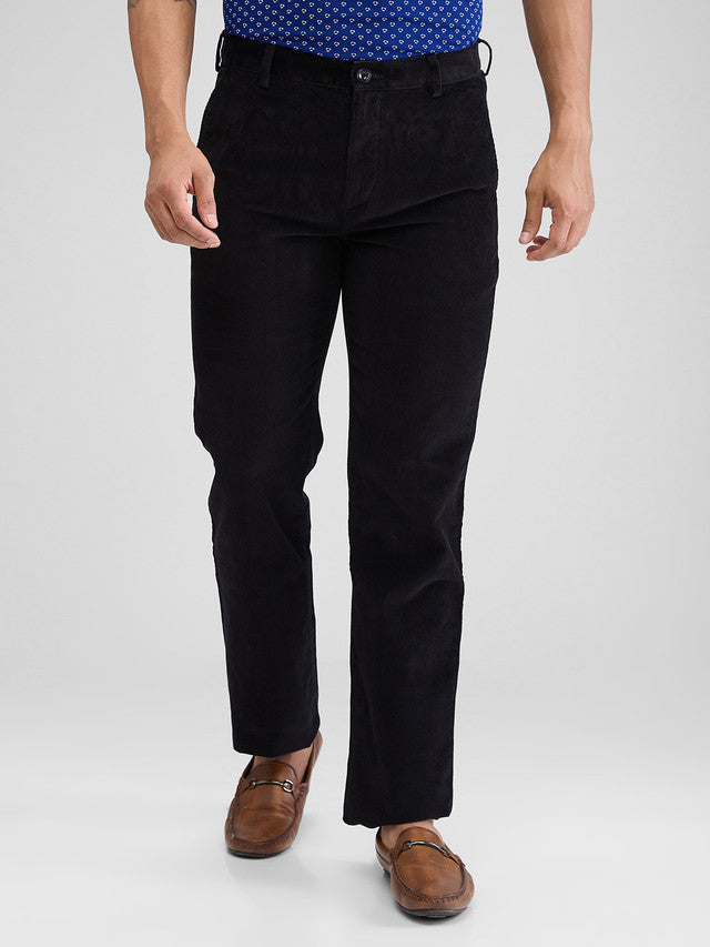 Colorplus Black Solid Piece Dyed Regular Fit Cotton Trouser