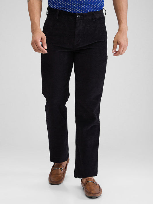 Colorplus Black Solid Piece Dyed Regular Fit Cotton Trouser
