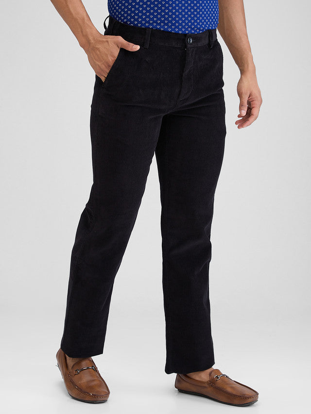 Colorplus Black Solid Piece Dyed Regular Fit Cotton Trouser