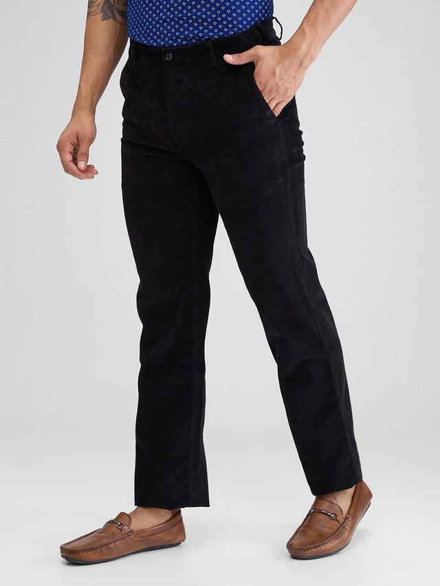 Colorplus Black Solid Piece Dyed Regular Fit Cotton Trouser