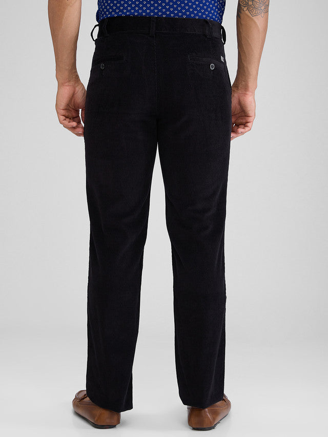Colorplus Black Solid Piece Dyed Regular Fit Cotton Trouser