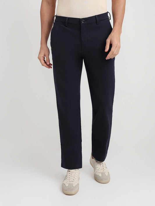Colorplus Men Blue Twill Regular Fit Cotton Blend Trouser