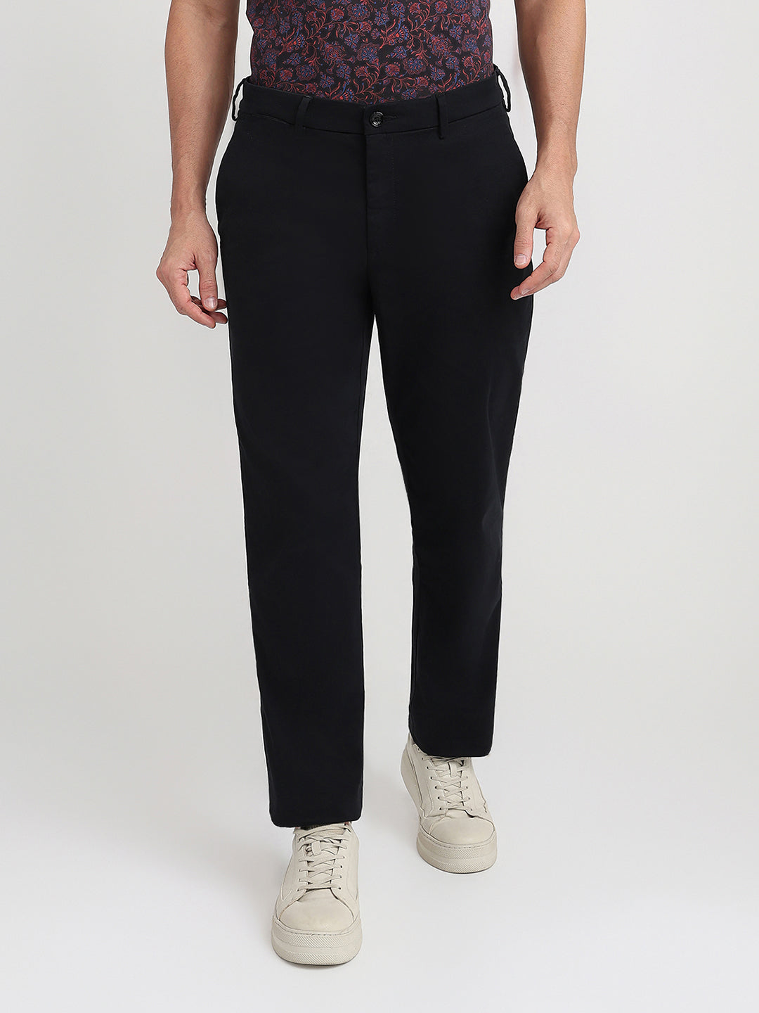 Colorplus Men Black Twill Regular Fit Cotton Blend Trouser