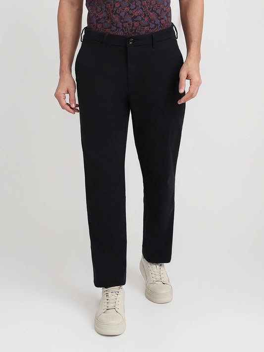 Colorplus Men Black Twill Regular Fit Cotton Blend Trouser